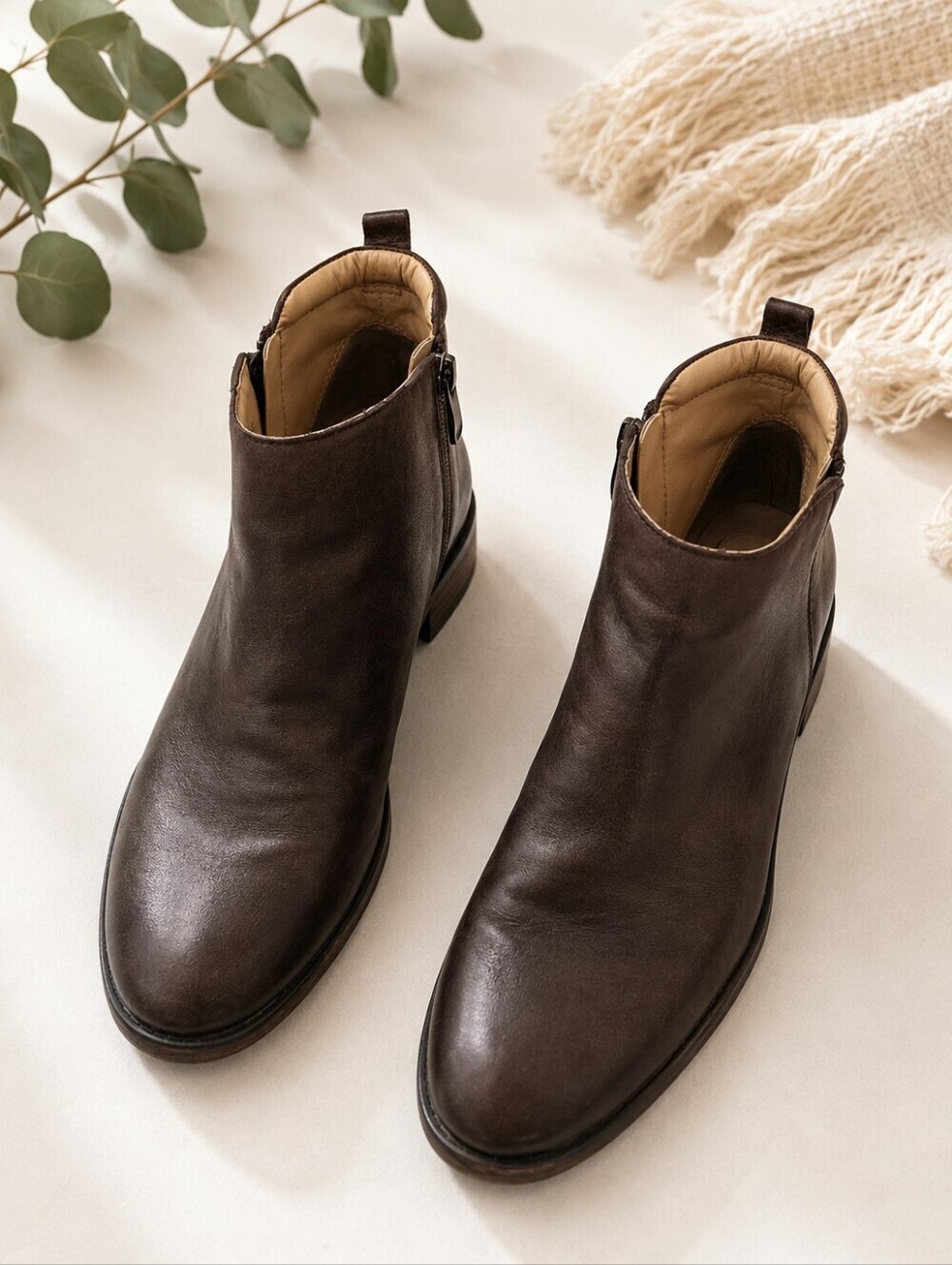 Franco Sarto Brown Leather Side Zip Comfort Ankle Booties/shoes. Ladies 9